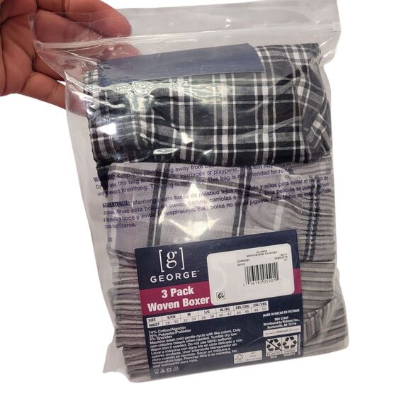 George 3 Pack Men's Woven Boxer Antimicrobial, Moisture Wicking, Tag-Free 2XL - Picture 2 of 12